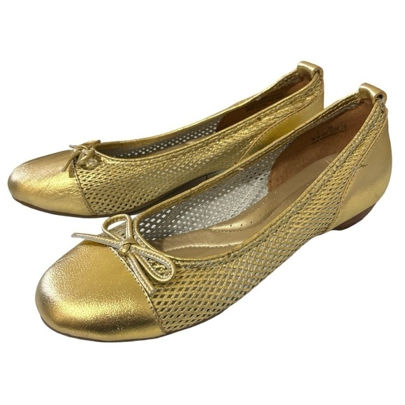 Born Crown Leather Metallic Gold Mesh Low Heel Ballet Flats Size US 7   EU 38 - Picture 1 of 15